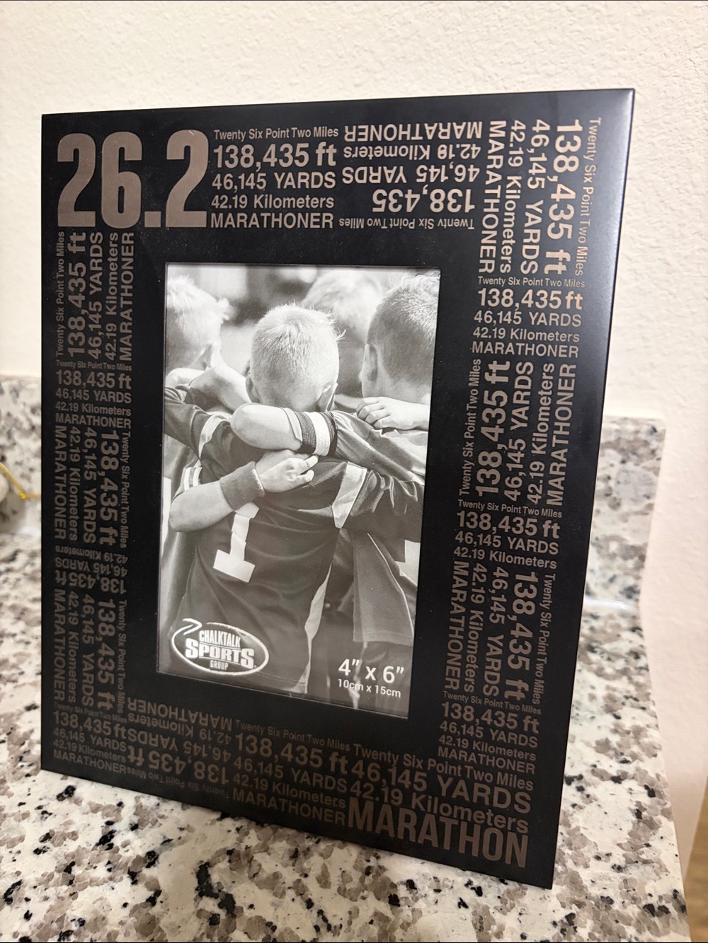Black Marathon Text Photo Frame - 4" x 6"